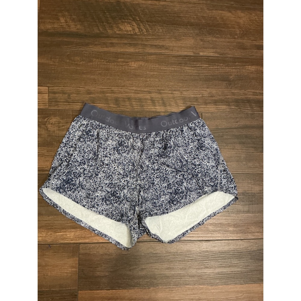 Outdoor Voices Athletic Shorts Blue White Speckled Logo Waistband Size S